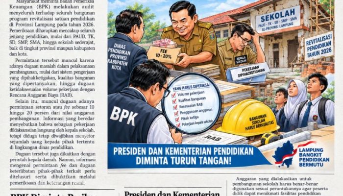 Revitalisasi Sekolah se-Lampung Didesak Diaudit Total, Dugaan Setoran ke Dinas Pendidikan Jadi Sorotan