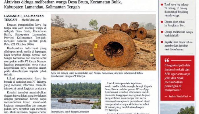 Diduga Angkut Kayu Log Tanpa Izin di Sungai Lamandau, 79 Batang Jadi Sorotan